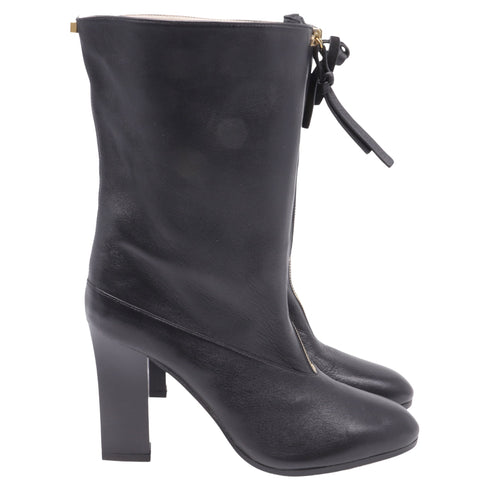 Women's Stuart Weitzman Jett Front-Zipped Mid-Calf Boots in Black Leather