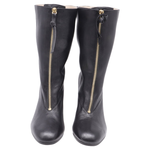 Women's Stuart Weitzman Jett Front-Zipped Mid-Calf Boots in Black Leather
