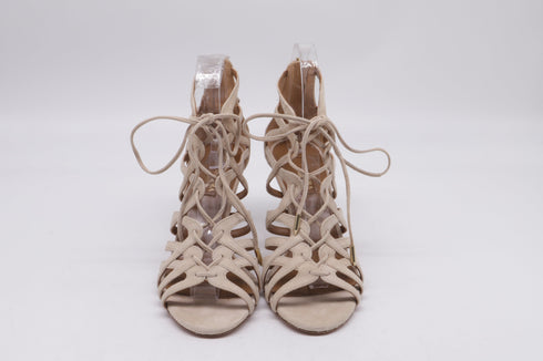 Women's Aquazzura Ivy Lace-Up Sandal Heels in Nude Suede