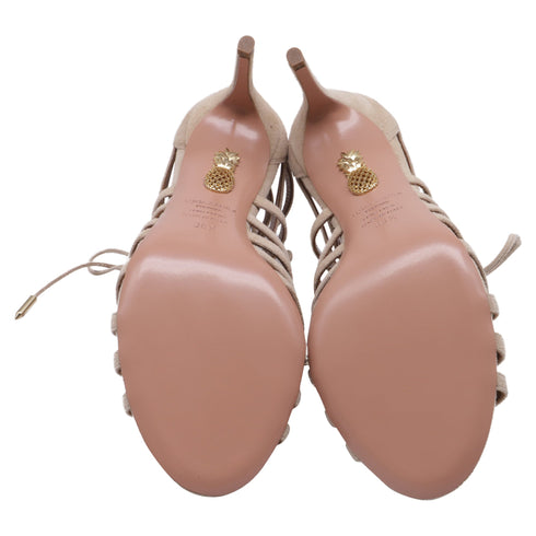 Women's Aquazzura Ivy Lace-Up Sandal Heels in Nude Suede