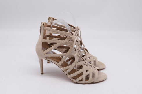 Women's Aquazzura Ivy Lace-Up Sandal Heels in Nude Suede