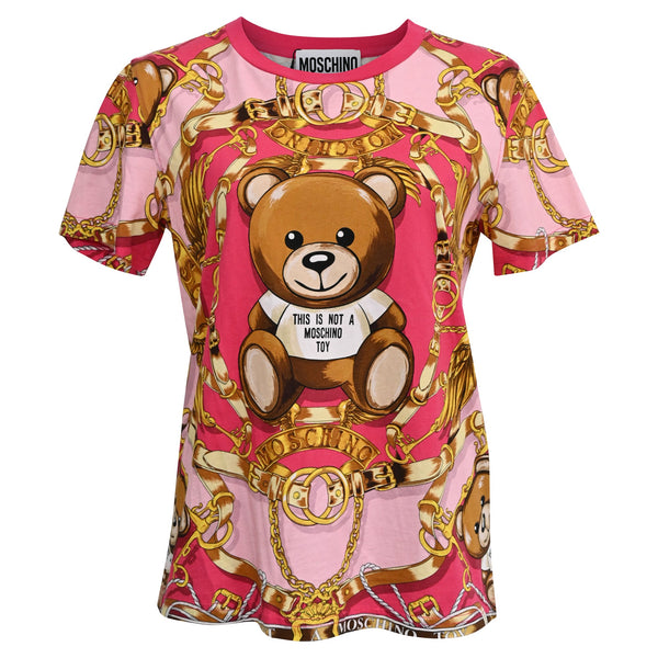 Women's Moschino Couture Printed Crew Neck T-Shirt in Multicolor Cotton