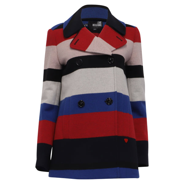 Women's Love Moschino Striped Peacoat in Multicolor Acrylic