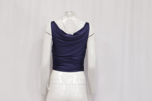 Women's Reformation Cowl Neck Crop Top in Blue Nylon