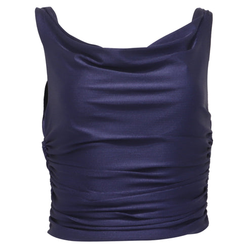 Women's Reformation Cowl Neck Crop Top in Blue Nylon