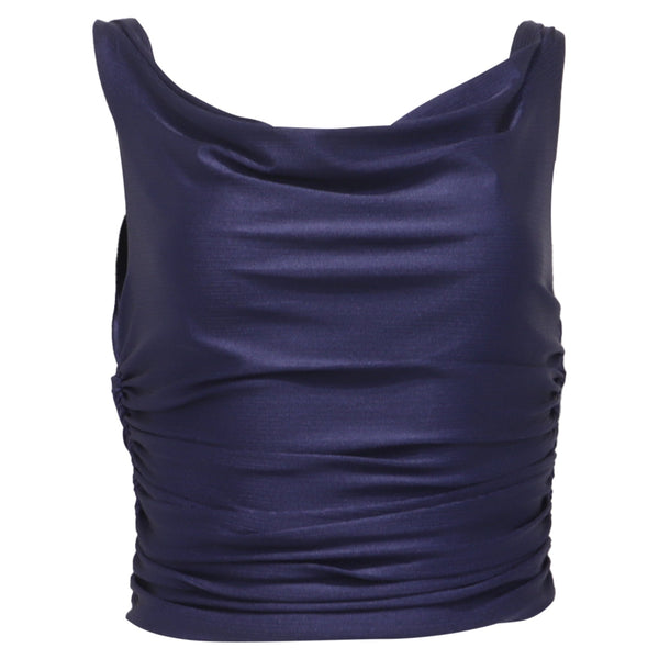 Women's Reformation Cowl Neck Crop Top in Blue Nylon