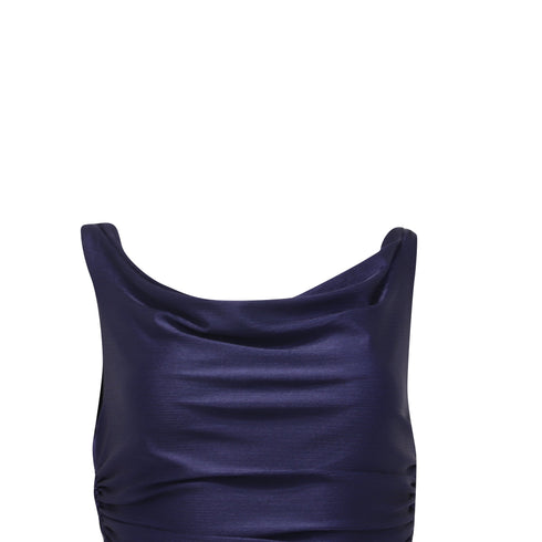 Women's Reformation Cowl Neck Crop Top in Blue Nylon