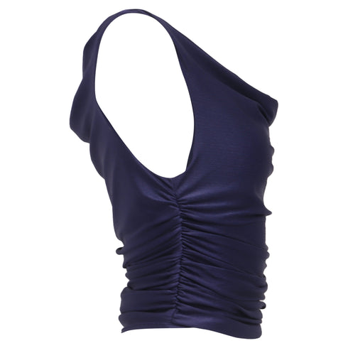 Women's Reformation Cowl Neck Crop Top in Blue Nylon