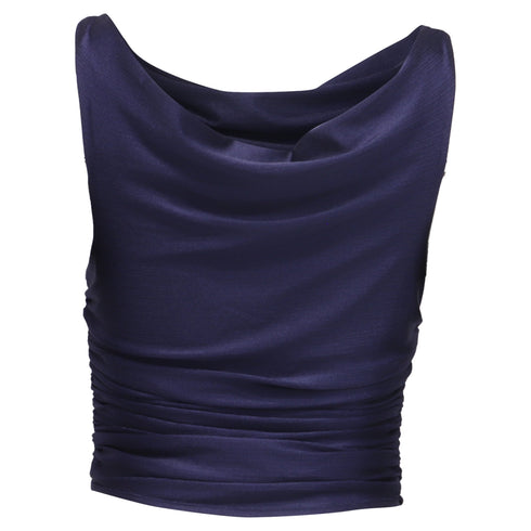 Women's Reformation Cowl Neck Crop Top in Blue Nylon