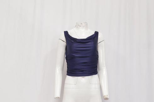 Women's Reformation Cowl Neck Crop Top in Blue Nylon