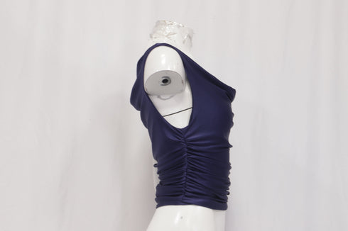 Women's Reformation Cowl Neck Crop Top in Blue Nylon