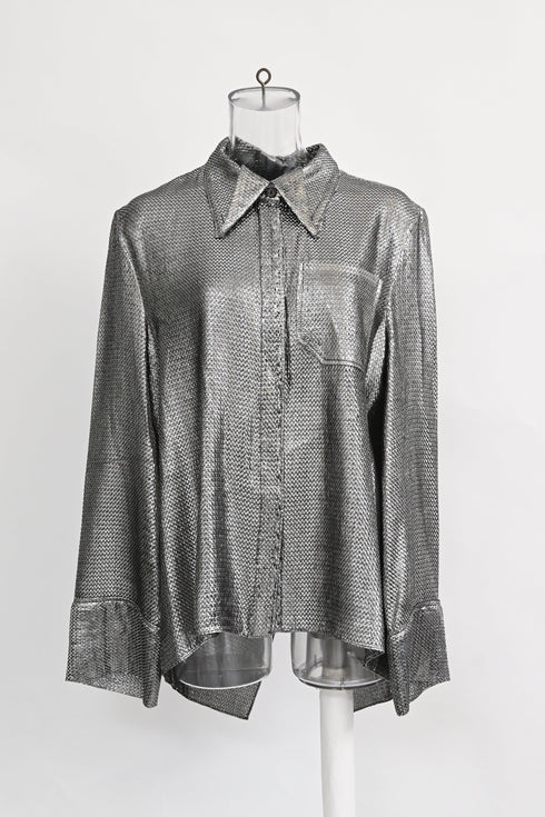 Women's Roland Mouret Button Down Blouse in Silver Polyamide