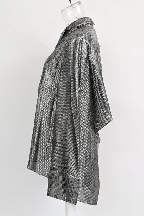 Women's Roland Mouret Button Down Blouse in Silver Polyamide