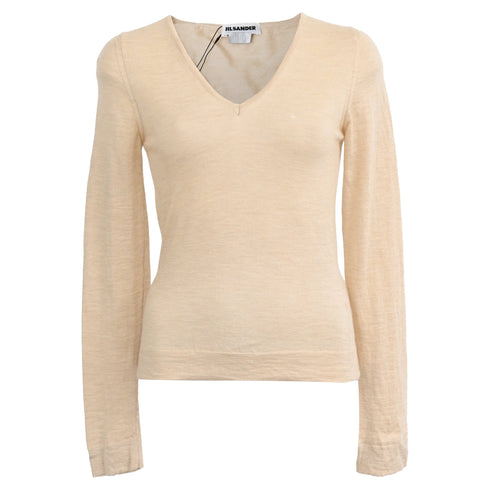 Women's Jil Sander V-Neck Sweater in Beige Cashmere