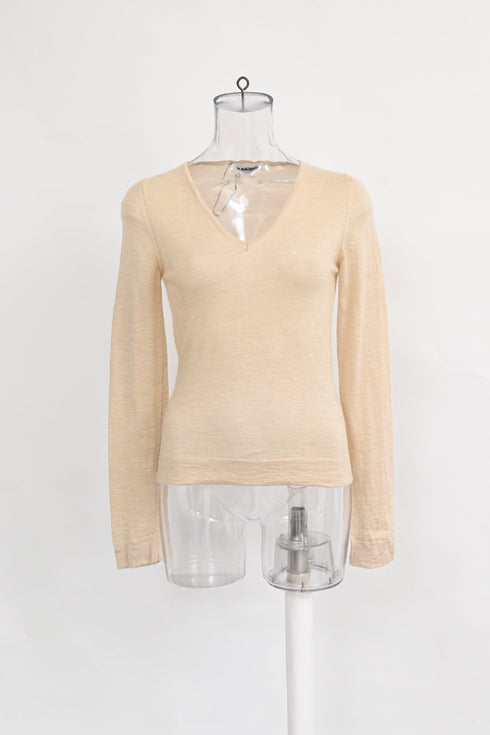 Women's Jil Sander V-Neck Sweater in Beige Cashmere
