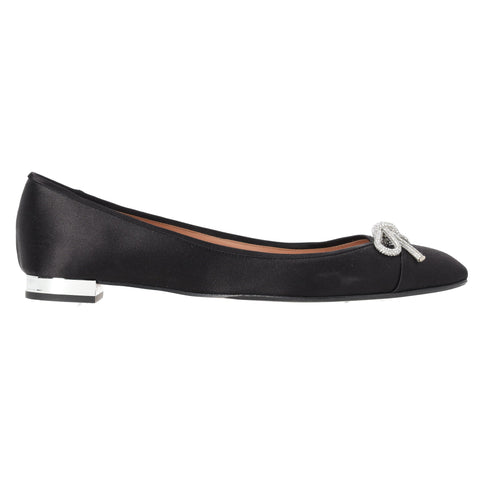 Women's Aquazzura Parisina Crystal Embellished Ballet Flats in Black Satin