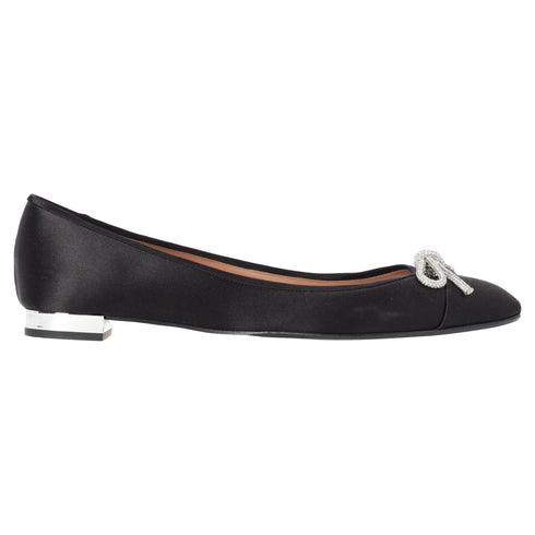 Women's Aquazzura Parisina Crystal Embellished Ballet Flats in Black Satin