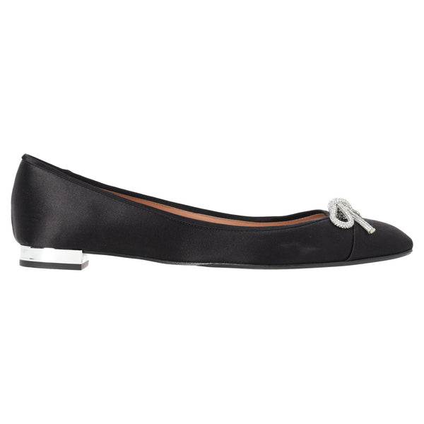 Women's Aquazzura Parisina Crystal Embellished Ballet Flats in Black Satin
