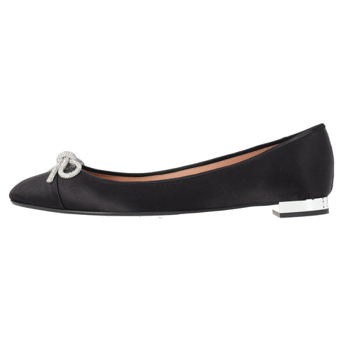 Women's Aquazzura Parisina Crystal Embellished Ballet Flats in Black Satin