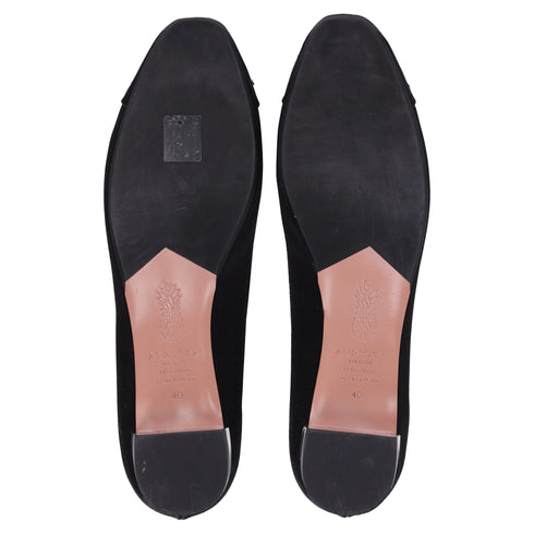 Women's Aquazzura Parisina Crystal Embellished Ballet Flats in Black Satin