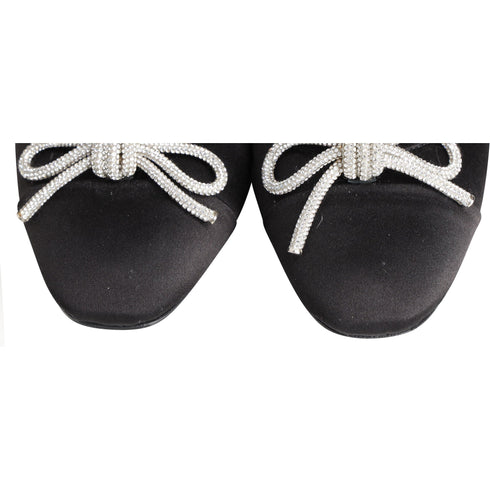 Women's Aquazzura Parisina Crystal Embellished Ballet Flats in Black Satin