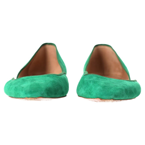 Women's Aquazzura Maia Ballet Flats in Green Suede