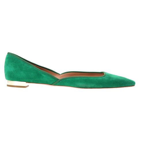 Women's Aquazzura Maia Ballet Flats in Green Suede