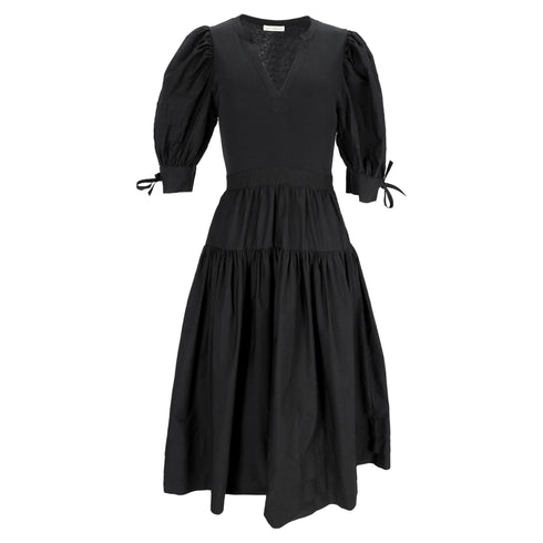 Women's Ulla Johnson Cintia Puffed Sleeve Midi Dress in Black Cotton