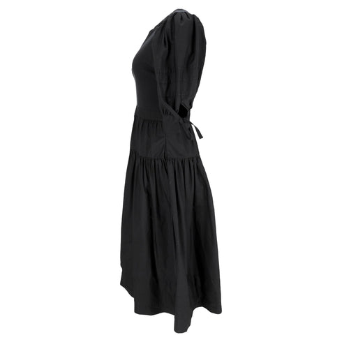Women's Ulla Johnson Cintia Puffed Sleeve Midi Dress in Black Cotton