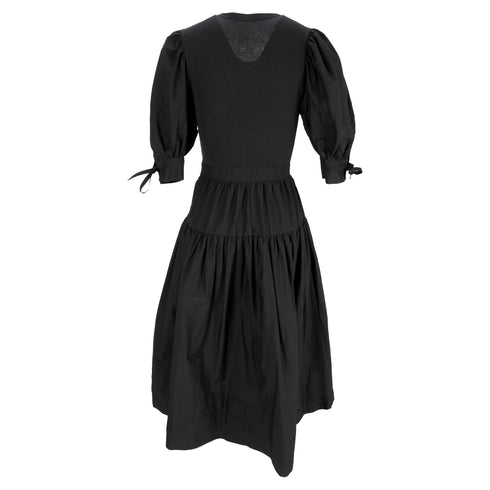 Women's Ulla Johnson Cintia Puffed Sleeve Midi Dress in Black Cotton