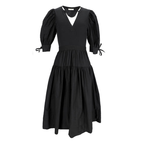 Women's Ulla Johnson Cintia Puffed Sleeve Midi Dress in Black Cotton
