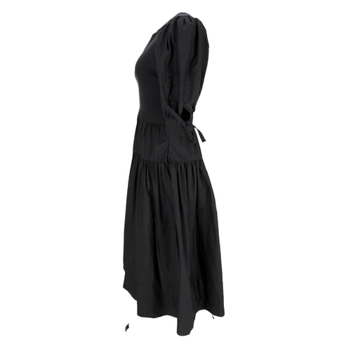 Women's Ulla Johnson Cintia Puffed Sleeve Midi Dress in Black Cotton