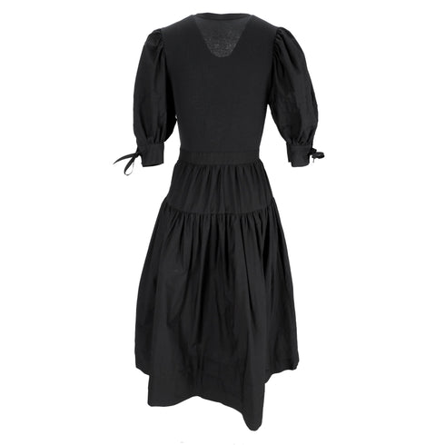 Women's Ulla Johnson Cintia Puffed Sleeve Midi Dress in Black Cotton