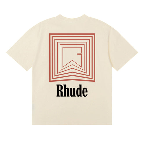 Rhude T-shirts Chevron Red Printed Cotton Casual Short Sleeve Men and Women