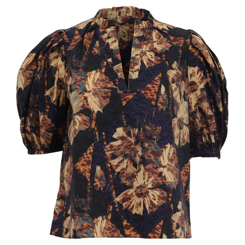 Women's Ulla Johnson V-Neck Blouse in Floral Print Cotton