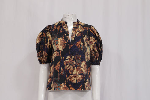Women's Ulla Johnson V-Neck Blouse in Floral Print Cotton