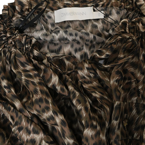 Women's Zimmermann Suraya Leopard-Print Off-Shoulder Dress in Brown Silk