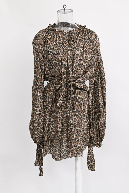 Women's Zimmermann Suraya Leopard-Print Off-Shoulder Dress in Brown Silk