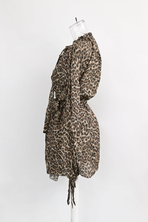 Women's Zimmermann Suraya Leopard-Print Off-Shoulder Dress in Brown Silk