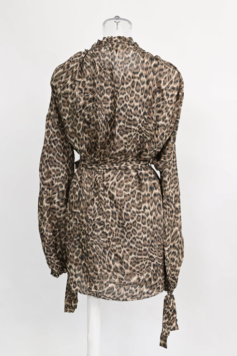 Women's Zimmermann Suraya Leopard-Print Off-Shoulder Dress in Brown Silk