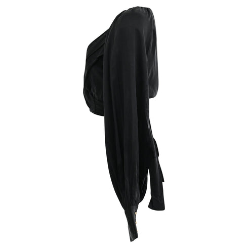 Women's Zimmermann Long Sleeve Wrap Cropped Top in Black Silk