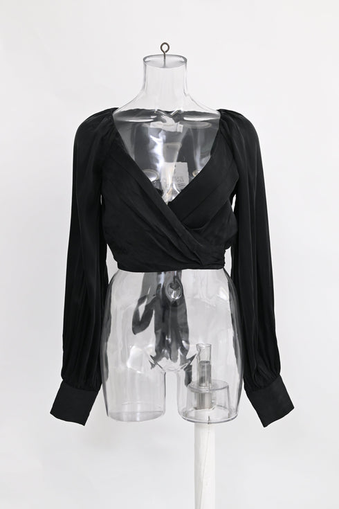 Women's Zimmermann Long Sleeve Wrap Cropped Top in Black Silk