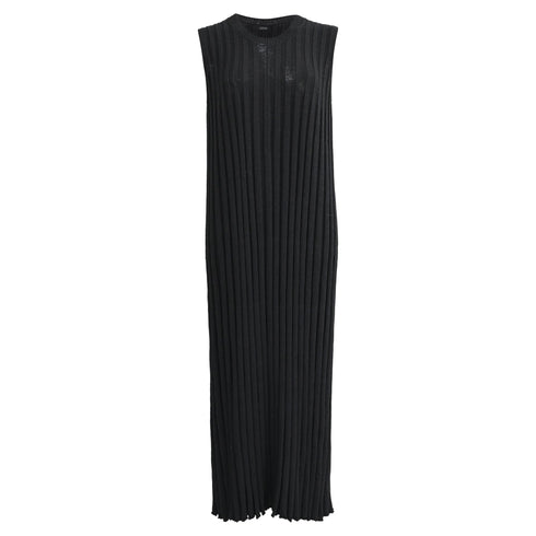 Women's Joseph ribbed-Knit Sleeveless Midi Dress in Black Viscose