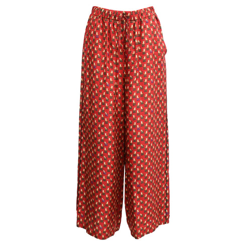Women's Max Mara Robin Wide-Leg Tiger-Print Trousers in Burgundy Silk