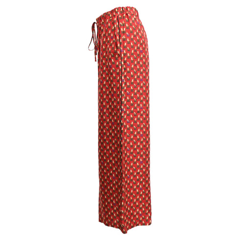 Women's Max Mara Robin Wide-Leg Tiger-Print Trousers in Burgundy Silk
