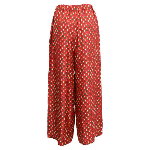 Women's Max Mara Robin Wide-Leg Tiger-Print Trousers in Burgundy Silk