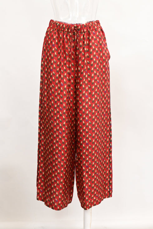 Women's Max Mara Robin Wide-Leg Tiger-Print Trousers in Burgundy Silk
