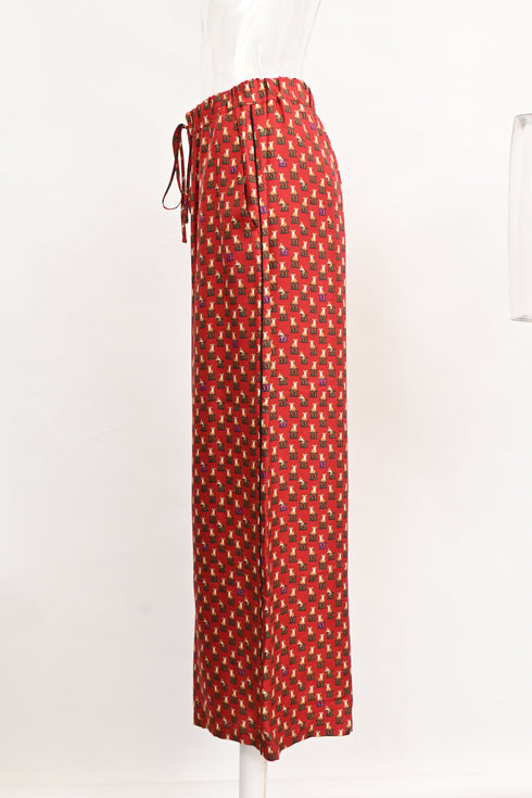 Women's Max Mara Robin Wide-Leg Tiger-Print Trousers in Burgundy Silk