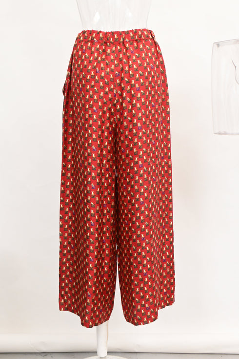 Women's Max Mara Robin Wide-Leg Tiger-Print Trousers in Burgundy Silk