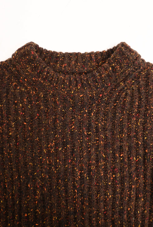 Men's Jil Sander Knitted Round Neck Sweater in Brown Alpaca Wool